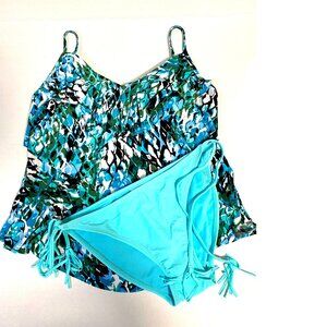 NEW 2pc Aqua Green Tankini Top L & Xhilaration Aqua Blue Bikini L Swimwear #044